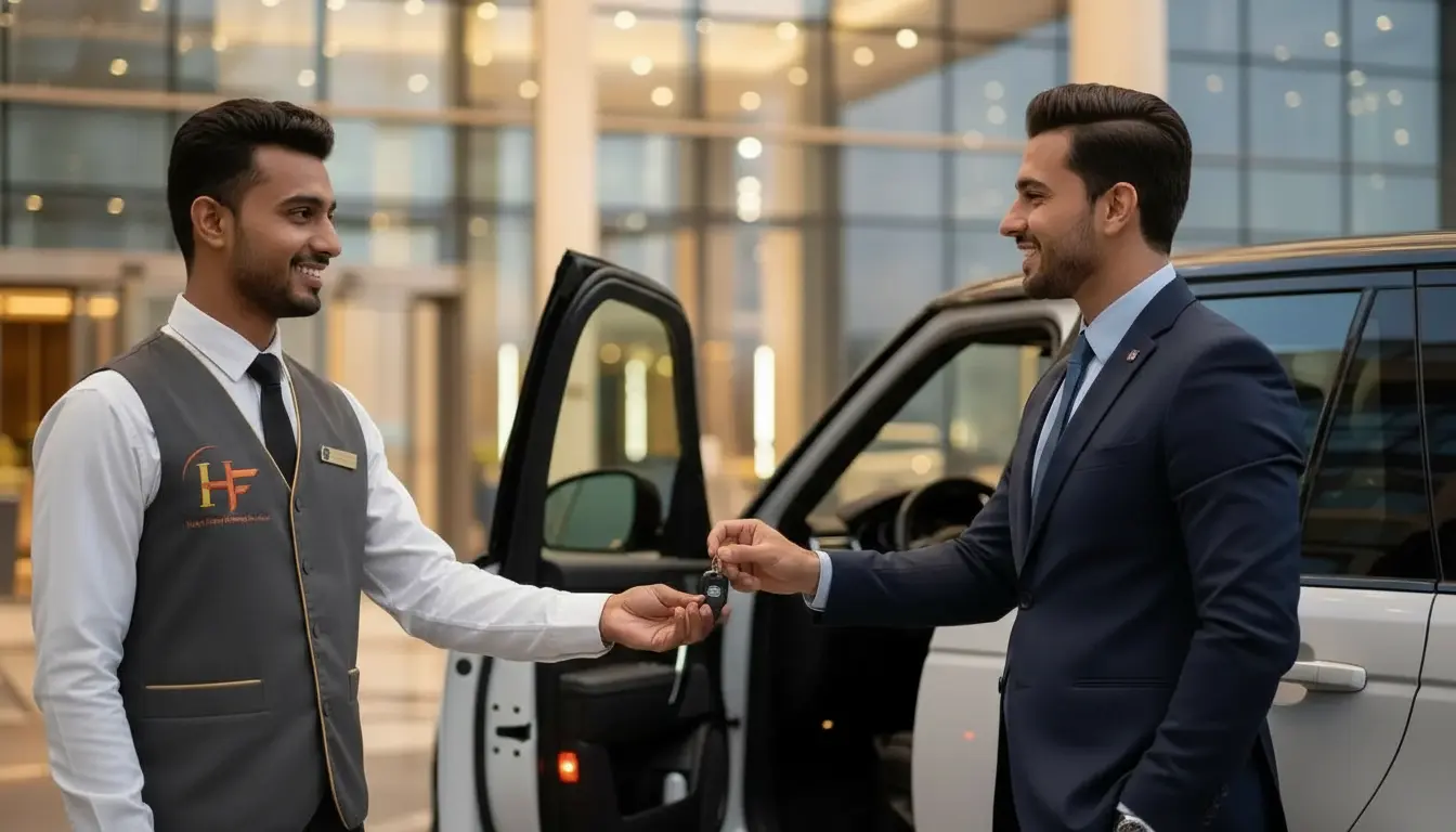 luxury guest experience by valet attendants at a hotel in dubai