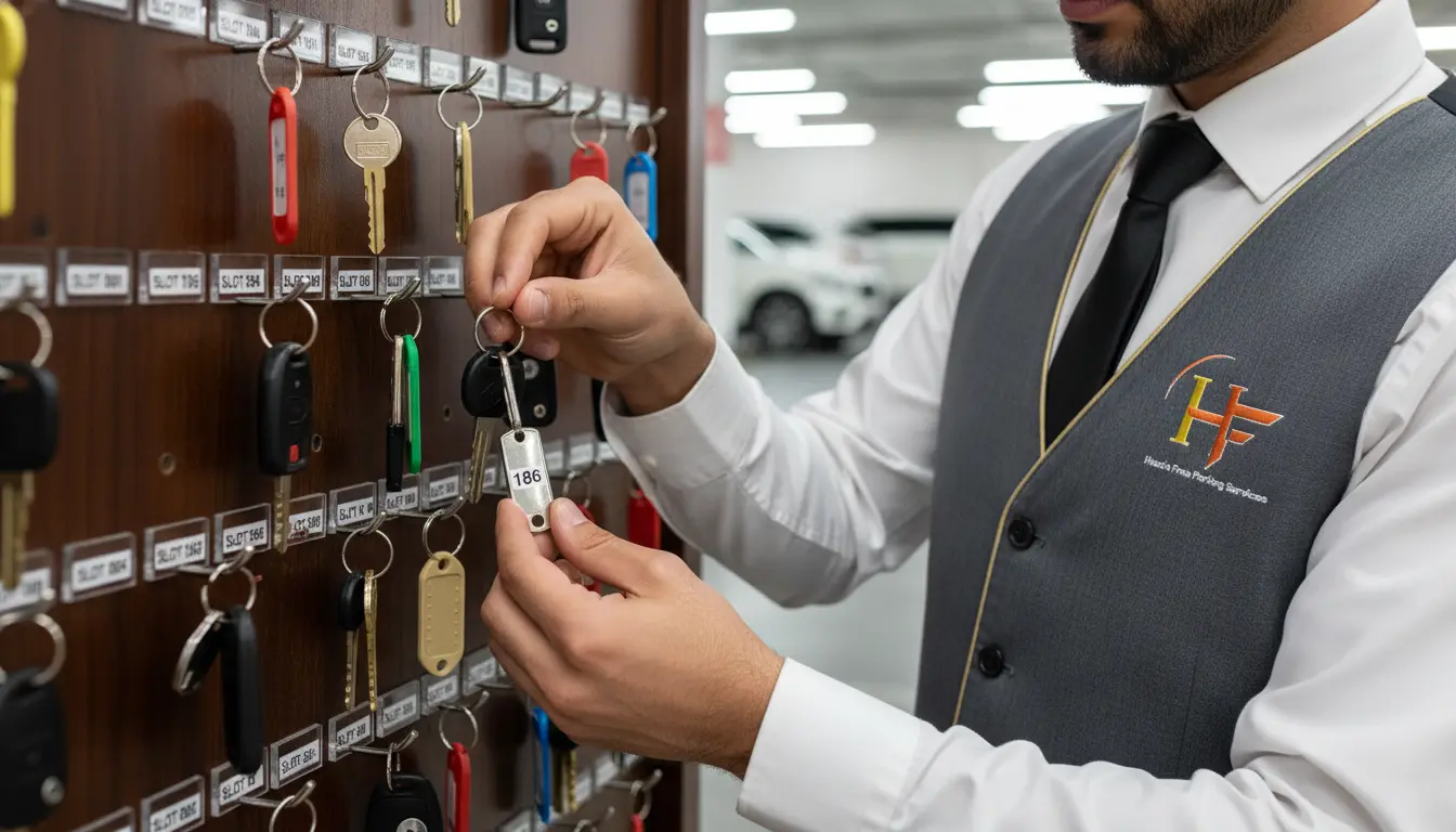 Valet attendant assisting with car parking